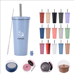 24oz Stainless Steel Double Wall Cup with Straw